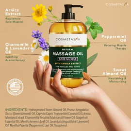 Cosmetasa Sore Muscle Massage Oil - 16.9 oz Soothes Muscle and Joint with Arnica Extract, Peppermint, Chamomile, and Lavender Oil (16.9 oz.)