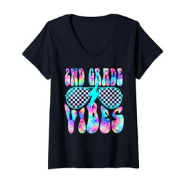 Womens 2nd Grade Vibes Cool Sunglasses 2nd Grade Kid Back To School V-Neck T-Shirt
