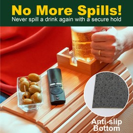 MAGIC BAMBOO Couch Cup Holder, Bamboo Sofa Armrest Tray with Detachable Cup Holder – Foldable, Anti-Slip Couch Table for Drinks, Snacks, Remotes & Phones – Universal Fit Organizer, Easy to Clean