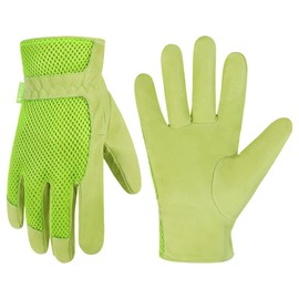 HANDLANDY Leather Gardening Gloves for Women, 3D Mesh Comfort Fit- Improves Dexterity and Breathability, Pigskin Scratch Resistance Garden Working Gloves for Vegetable or Pruning Roses（Large, Green
