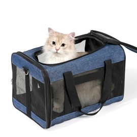 Conlun Cat Carrier Airline Approved, Soft-Sided Dog Carrier with Inner Safety Leash, Pet Transport Carrier for Small-Medium Cats Puppies up to 15 Lbs, Collapsible Travel Kitten Carrier Bag -Blue M
