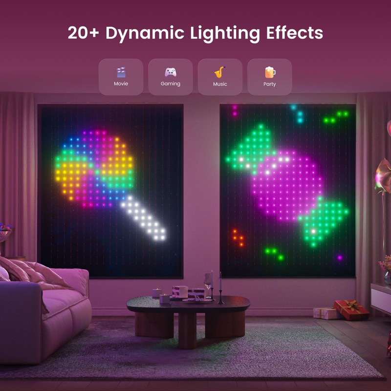YEELIGHT Smart Curtain Lights, 5x6.5 Ft, 475 LEDs, APP Control,