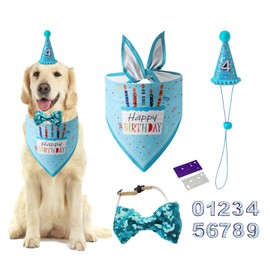 Dog Birthday Hat Bandana - Dog Birthday Party Accessories Birthday Dog Hat with Numbers Dog Bandana (Blue)