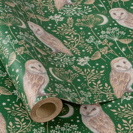RUSPEPA Kraft Christmas Wrapping Large Paper Roll, Jumbo Roll, Green Owl, Botanical and Moon Design, Whimsical Woodland Kraft Gift Wrap for Women, Kids, Friends, Xmas Holiday, 30 Inches x 32.8 Feet