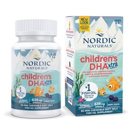 Nordic Naturals DHA Xtra para niños, 636mg de Omega 3, 90 cápsulas masticales