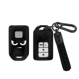 ACEBOY for Honda Key Fob Cover, 360 Degree Protection Soft TPU Key Case with Keychain for CRV Civic Accord HRV Pilot Odyssey Fit JED CRZ Smart Remote Key(Black,3/5 Buttons)