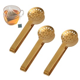 lasuroa 3pcs Tea Bag Squeezer Tongs, Stainless Steel Strainer Spoons Teabag Clips Tool Practical Strainer Tea Accessories (Black, Gold, Silver)