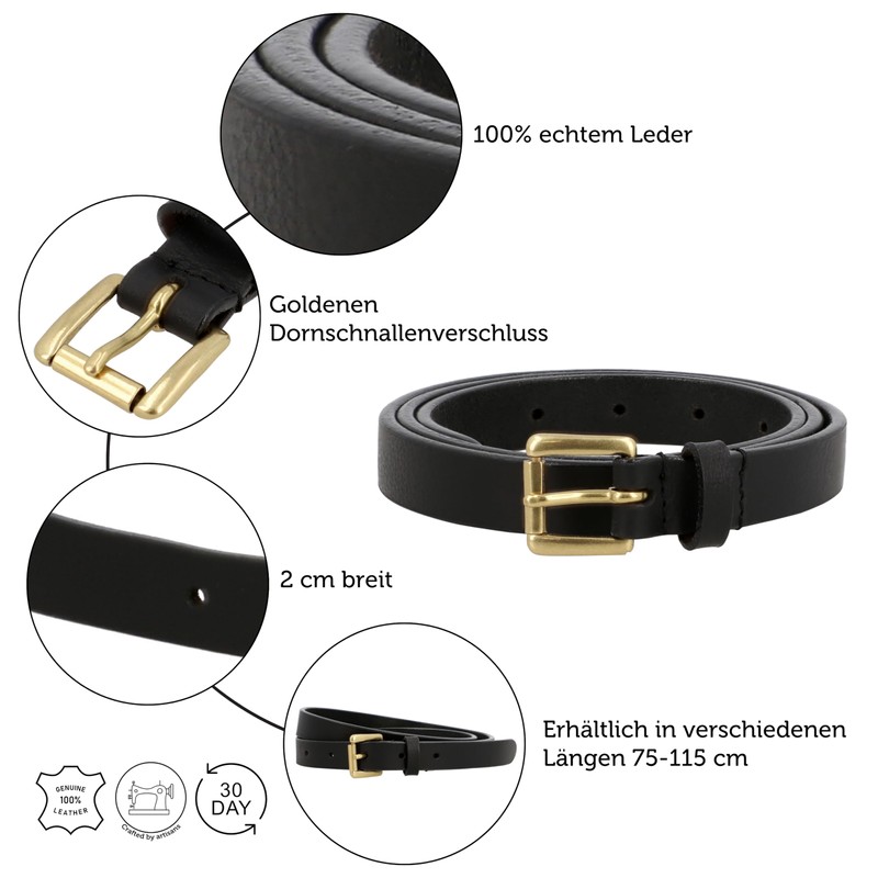 Gusti Sarina Simple Slim Leather Belt with Golden Buckle Waist