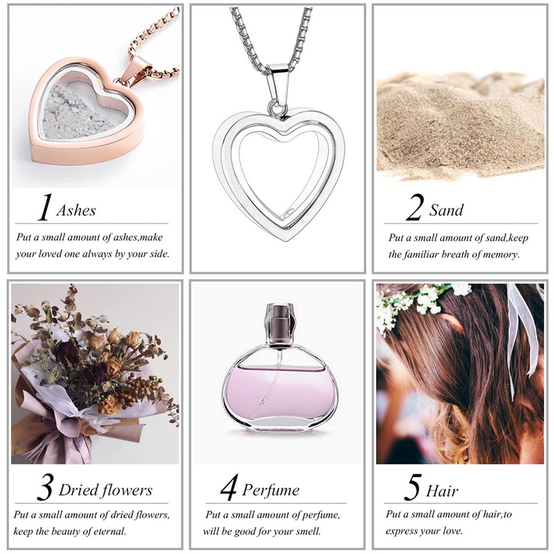 Glass Cremation Jewelry Necklace for Ashes Heart Memorial Lockets for