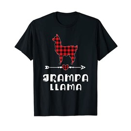 Grampa Llama Christmas Red Plaid Buffalo Family Matching Pjs T-Shirt, black