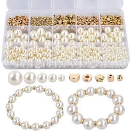 Juego De Cuentas Espaciadoras, 720 Piezas Cuentas De Cristal Redondas 4/6/8/10/12mm Perlas Para Manualidades, Con Cuentas Espaciadoras Doradas De 5 Formas Para Hacer Joyas, Aretes, Bisutería Pulseras