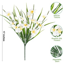 Ouddy Decor 12 Bundles Artificial Flowers for Outdoors Decoration, Fake Freesia Silk Flowers UV Resistant Artificial Plants for Summer Indoor Outside Garden Wedding Farmhouse Porch Home Decor, White