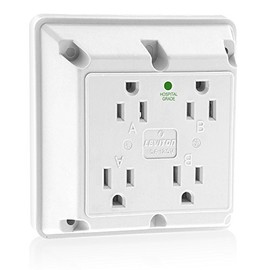Leviton 15 Amp, 125 Volt, Industrial Series Extra Heavy Duty Hospital Grade, 4-In-1 Receptacle, Straight Blade, Grounding, 1254-HW, White