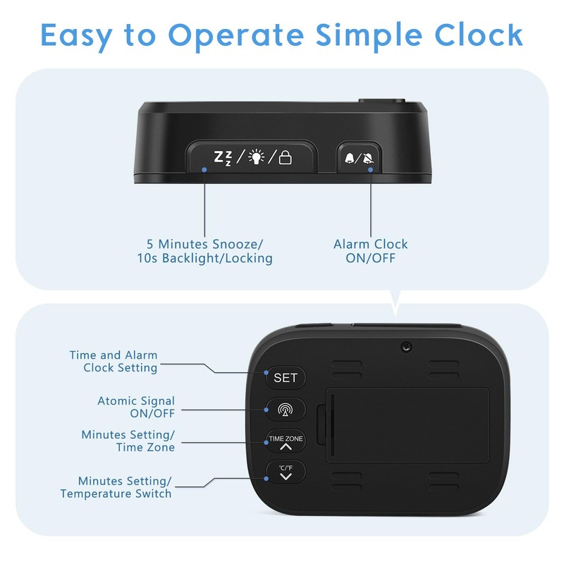 Geevon Small Digital Atomic Alarm Clock for Bedroom, Portable Battery