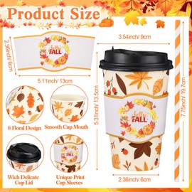 Jingmore 48 Sets 16oz Fall Paper Coffee Cups with Sleeves, Lids and Straws Disposable Autumn Themed Juice Tea Drinking Cups Bulk for Holiday Birthday Party Wedding Baby Shower Supplies