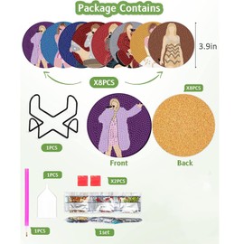 TSBD02 Decorative Diamond Dot Art Coasters - Set of 8 with Holder for Home Party Decor