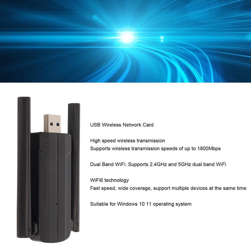 1800Mbps USB Wireless WiFi Network Card 2.4G 5G Dual Band