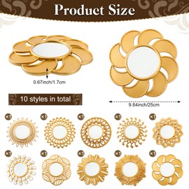 Barydat 10 Pcs Boho Gold Sun Mirrors for Wall Decor 10 Inches Plastic Decorative Wall Mirrors for Entryway Home Living Room (Modern)