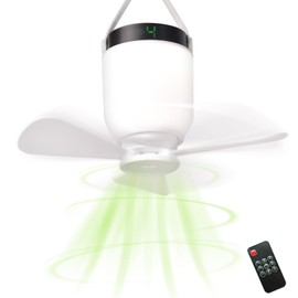 HOYECHI Camping Accessories Fan with Light - Portable Rechargeable Tent Fan with 8000mAh Battery, Remote Control & Hanging Hook - Cool Camping Gear for Tents, Outdoor, RV & Car Essentials