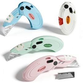 Box Opener with 10 Extra Blades,Mini Box Cutter with Button Lock Mechanism,Razor Blades Utility Knife for Opening Daily Express Boxes, Packages, Envelopes,Paper tapes,4 Pcs,Assorted Colors.