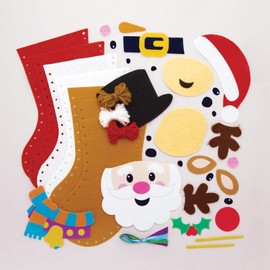 Baker Ross AT189 Christmas Stocking Sewing Kit (3 Pieces), Craft Kit for Kids, Christmas, with Santa, Snowman and Reindeer, Assorted
