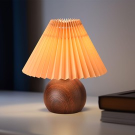 KUNJOULAM Small Pleated Table Lamp, Modern Bedside Nightstand Lamp with Coffee Lampshade, Cute Lamp for Bedroom Living Room Home Office Decor with E12 Bulb