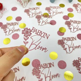 100 Pcs Golden Pink Baby Shower Confetti Scatter Decorations, Flower Baby in Bloom Table Confetti Dots Scatter for Baby Shower Gender Reveal Decor