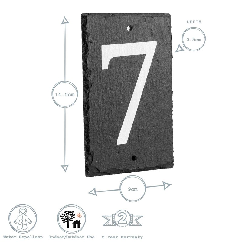 Number 7-14.5 x 9cm Natural Solid Slate House Number Plaque