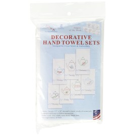 Jack Dempsey 340-687 Stamped Decorative Hand Towels (Set of 7), 15" x 30",Teapots of The Week, White