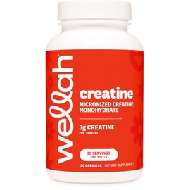 Wellah Cápsulas de monohidrato de creatina (3000 mg) 120 cápsulas - Creatina micronizada, 30 porciones                                                