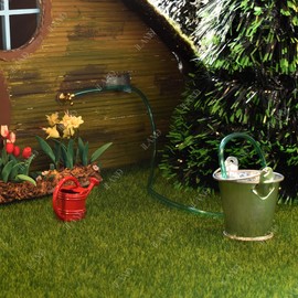 iland Dollhouse Accessories on 1:12 Scale, Gardening Tools Pack of Mini Metal Pail, Watering Pot and Hose Fits Fairy Garden