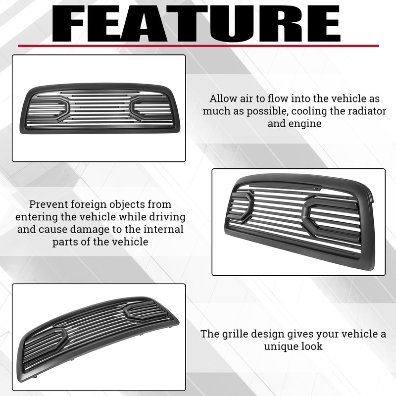 HECASA Grille w/Replacement Shell Packaged Compatible with 2009-2012 Dodge Ram