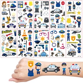 Police Tattoos for Children, 10 Sheets Police Car Temporary Tattoos, Children's Tattoo, Skin-Friendly, School Cone Filling, Party Bag Children's Birthday Party Bag
