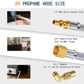 VIEAUBE 12 Feet rv Propane Hose with Adapter for Blackstone 17 inch and 22 inch 28'' 36'' Griddle, for Weber, Charbroil, Nexgrill Grill, Propane Patio Heater and Fire Pit