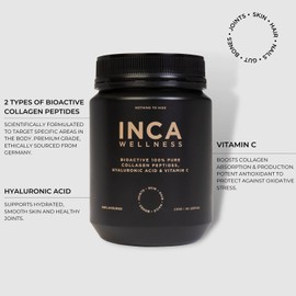Inca Organics Pure Collagen Powder + Hyaluronic Acid & Vitamin C, White, 230 g