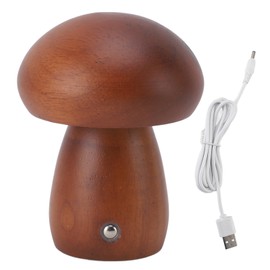 Small Wood Mushroom Lamp USB Charging Cordless Bedside Touch Lamp Portable Dimmable Table Lamp for Bedroom Nightstand Home Decor Walnut Color