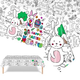 Colouring Tablecloths for Kids Easter,137*274cm Easter Coloring Table Cloth,Poster Table Cover for Kids,Paper Tablecloth Party Decoration,DIY Bunny Themed Tablecloths,Happy Easter Day Party Supplies