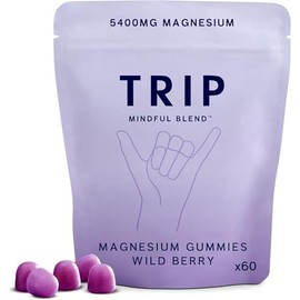 TRIP Gomitas de Magnesio Con L-Teanina, Veganas, Sin Azúcar, Suplemento de Magnesio para Adultos, 180 Mg de Magnesio Por Porción, Masticables para Lle