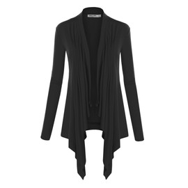 LL WSK849 Women's Long Sleeve Lightweight Draped Front Open Asymmetrical Cardigan XXXL Black