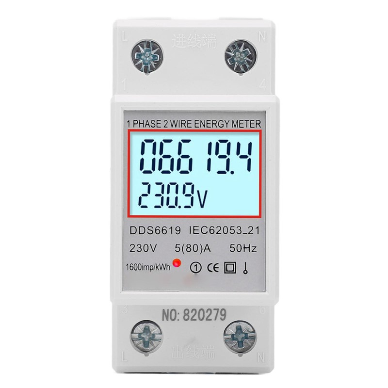 LCD Digital Electricity Meter Single Phase 2 Pin DIN Rail