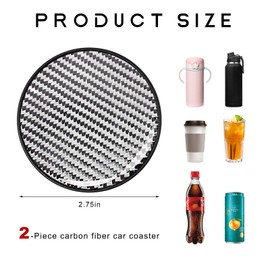 NYTKL 2 PCS Car Cup Holder Coaster, 2.76 Inch Waterproof Carbon Fiber Non-Slip Cup Holder Insert Coaster, Automotive Sports Racing Embedded Drink Bottle Pad for Most Vehicles (Silver, Carbon Fiber)
