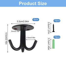 HFDONGL Ceiling Hooks, Stainless Steel Coat Hooks, Screw Hooks, Black Coat Hooks for Ceiling Fan, Yoga, Plants (Pack of 6)