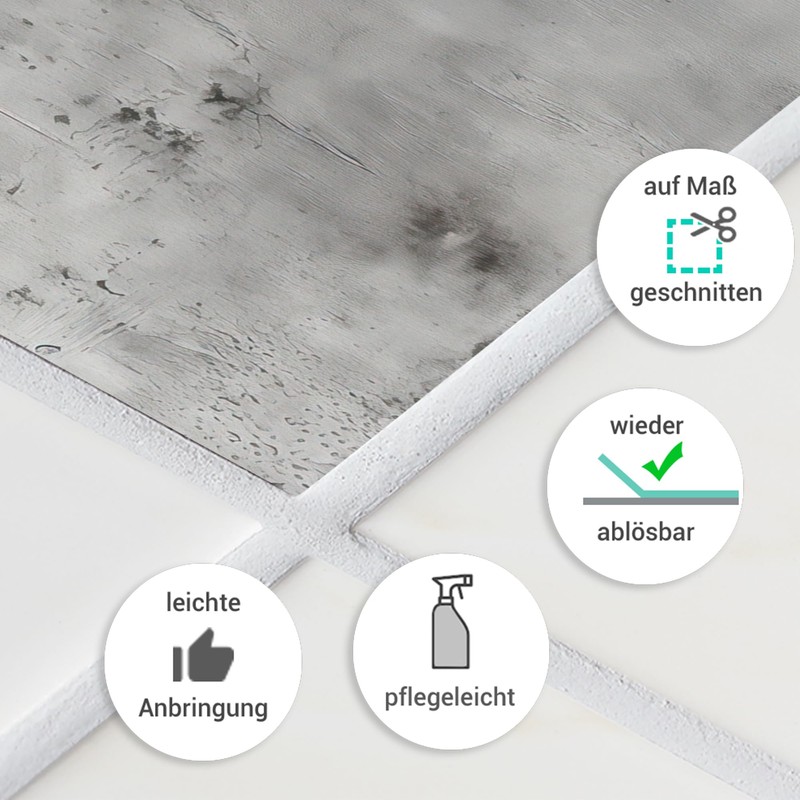 GRAZDesign Fliesenaufkleber Bad & Küche Graustein Optik Textur Klebefliesen selbstklebend