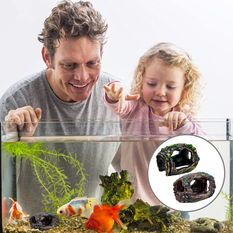 2 PCS Broken Barrel Aquarium Decorations, Caves Hide Hut Fish