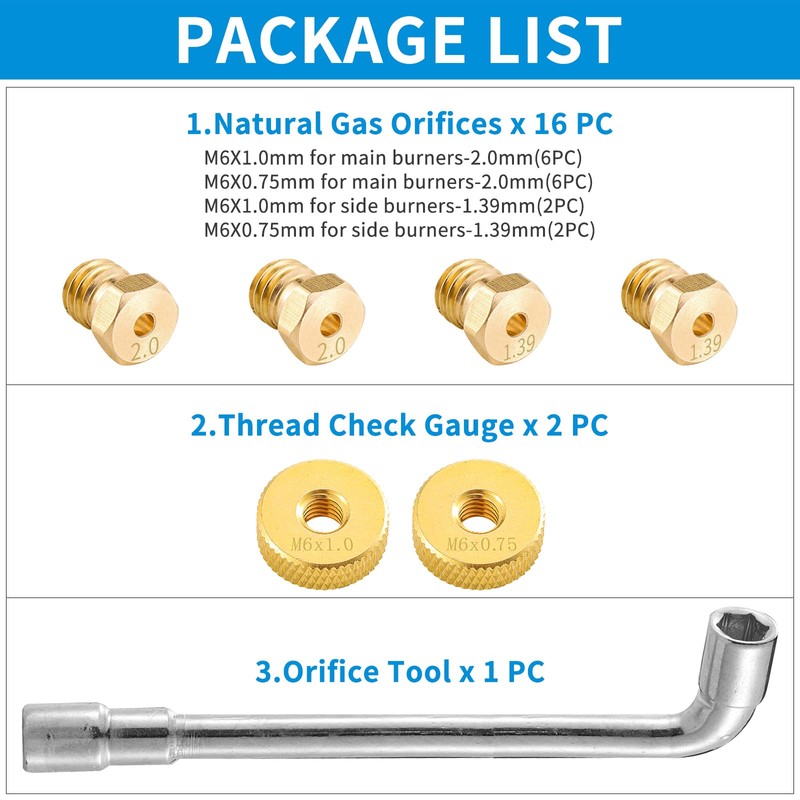Catilon Natural Gas Orifices Nozzle Conversion Kit, Propane to Natural