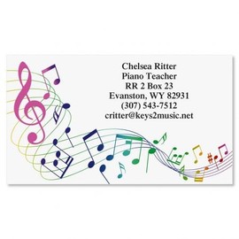 Musical Custom Printed Business Cards - Set of 250 - 2 x 3-½ inches - Matte Finish - Single-Sided - Gifts for Music Teachers, Musicians, Printed in the USA, by Colorful Images