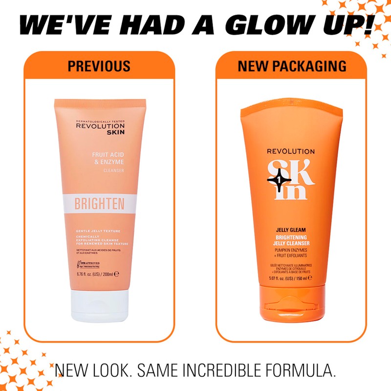 Revolution Skin Jelly Glow Brightening Cleanser, Brightening Cleansing Gel, Exfoliates