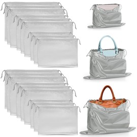 Woanger 18 Pack Satin Dust Bags for Handbags Silk Dust Cover Bag 3 Sizes Storage Bags for Handbags Purses Shoes Boots (Silver)