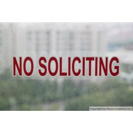 2X Pretty and Best reviewed Indoor Static face Cling on Glass NO Soliciting Window Decal Sign Sticker! Vivid red Color Like a Stop Sign, Transparent to fit Any Background.