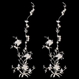 CRASPIRE 2Pcs White Butterfly Flower Cloth Embroidery Embellishments Fabric Trim Repair Sewing Appliques Floral Iron on Patches Polyester Vine Sew on Applique DIY Cloth Art Decoration